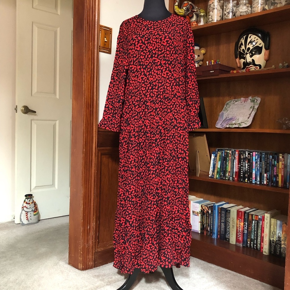 Zara The Polka Dress in Animal Print Red and Black Midi Dress - XL